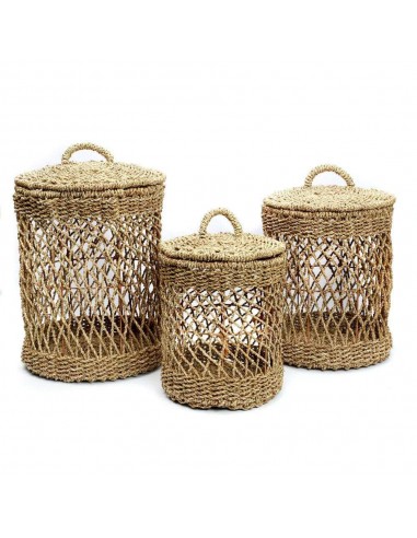 Paniers de rangement en jonc de mer, beige ou noir - Lot de 3 paniers à linge - 2 coloris Toutes les collections ici