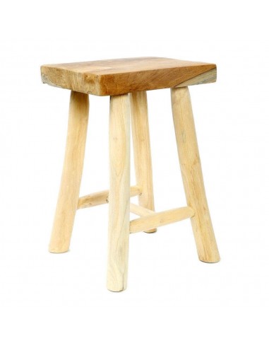 Tabouret Kundus en teck blanchi et suar- Assise bohème bois précieux Livraison rapide