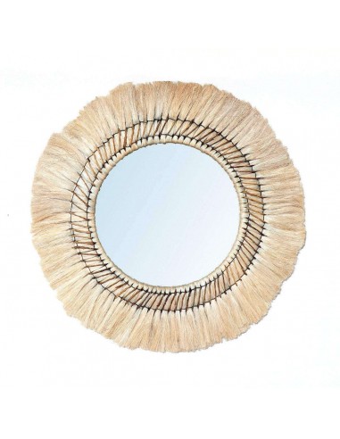 Grand miroir rond à franges, miroir mural bohème en fibres 90 cm Comparez plus de prix