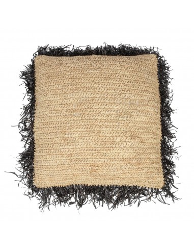 La Housse de Coussin Raphia - Carré - Noir Naturel - 60x60 soldes